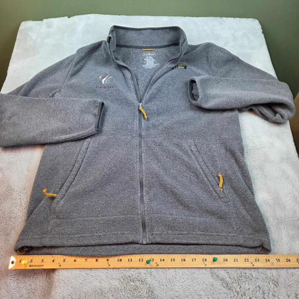 L.L. Bean Fleece Jacket Mens XL Tall Full Zip Mock Neck‎ Logo Grey Heather Solid